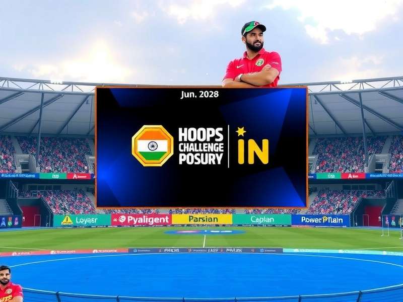 Hoops Challenge IN Main Screen showing Indian players and stadium